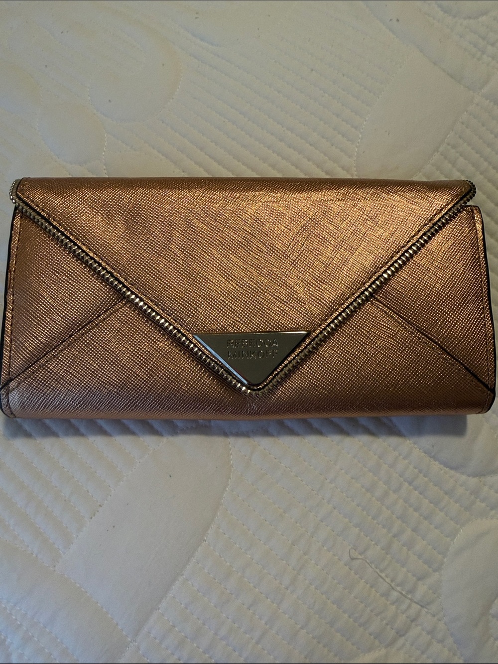 Rebecca Minkoff Oliver Rose Gold Metallic Leather Wallet Clutch $145 MSRP